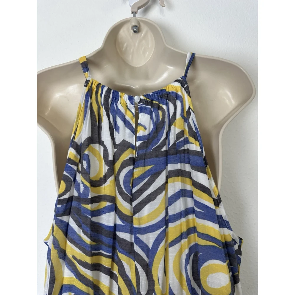 Mlle Gabrielle Halter Tiered Hi Low Maxi Dress Size 3X Abstract Boho Flowy Party - Picture 11 of 16